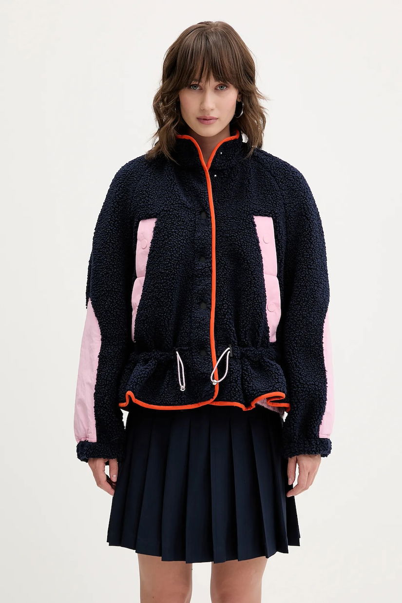Stine Goya hanorac fleece culoarea bleumarin, cu imprimeu, SG-AW25-J058-2412