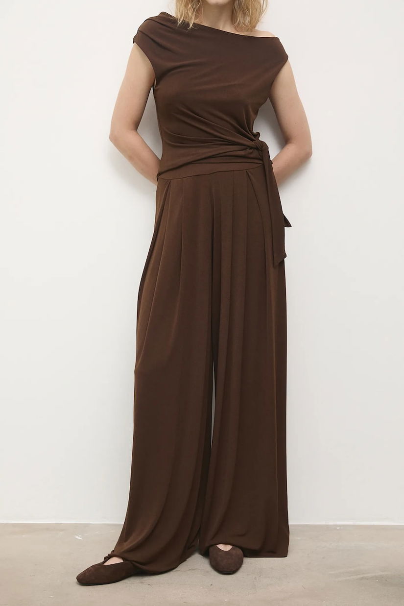 Answear.LAB pantaloni culoarea maro, lat, high waist