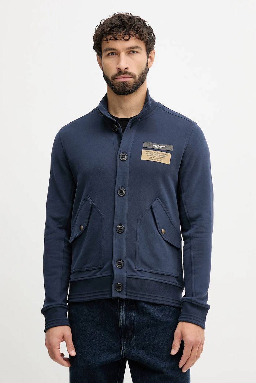 Aeronautica Militare hanorac de bumbac culoarea bleumarin, cu imprimeu, FE2072UF00669