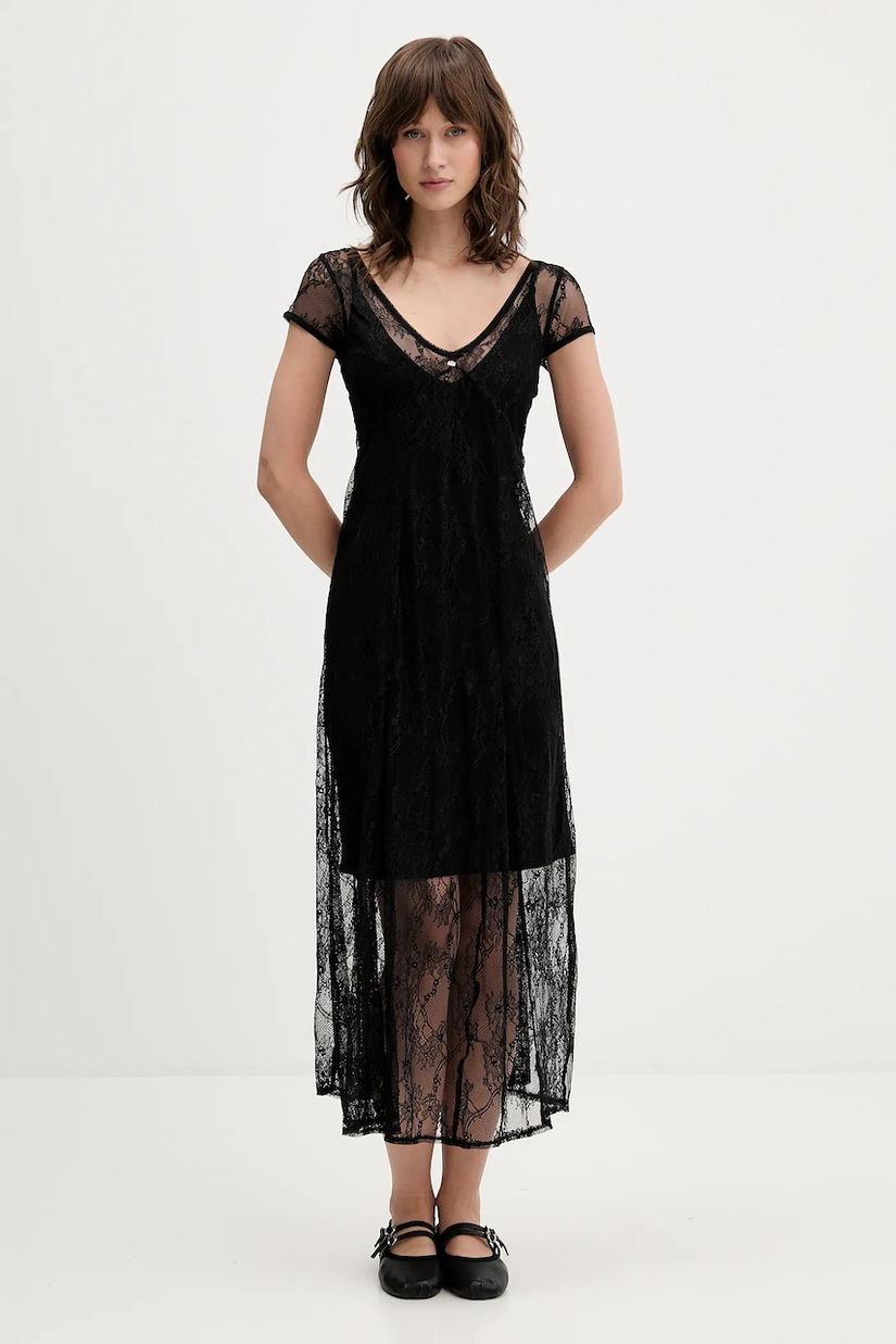 Tommy Jeans rochie culoarea negru, maxi, evazați, DW0DW21507