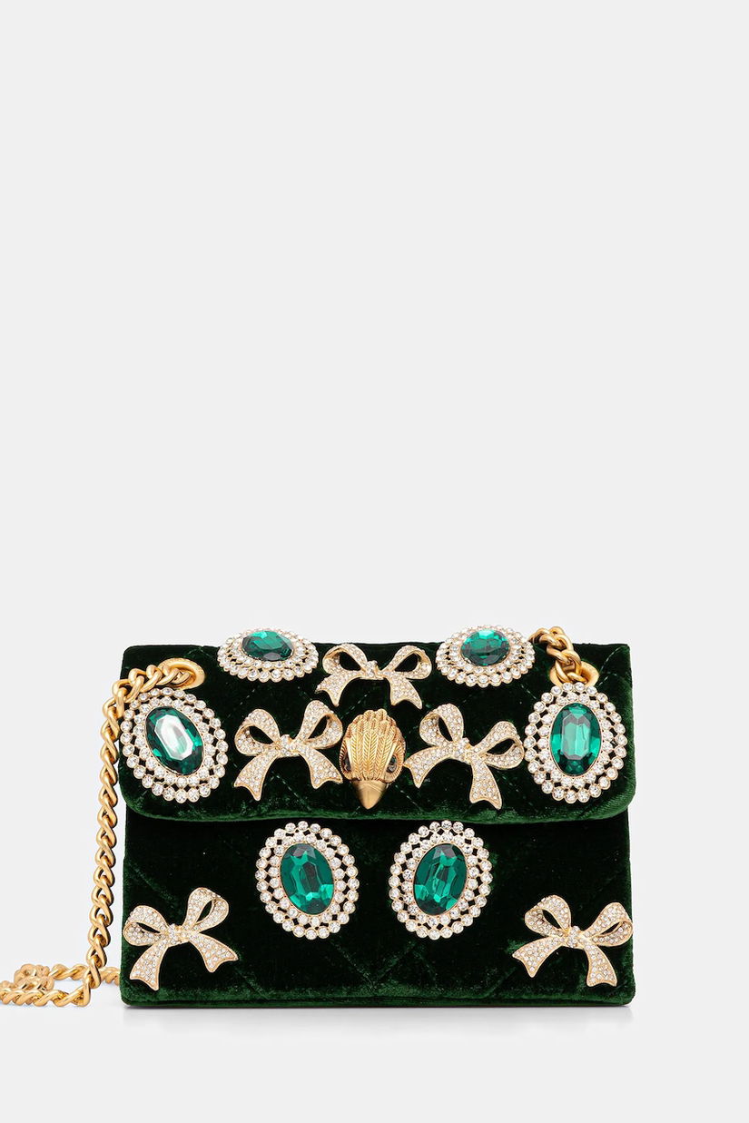 Kurt Geiger London poșetă VELVET MINI KENSINGTON culoarea verde, 5018771789