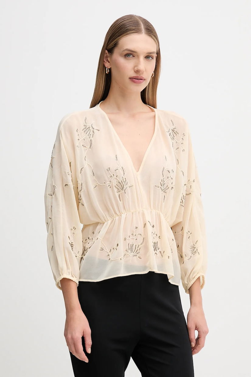 Hoss Intropia bluză culoarea bej, cu imprimeu, 6282673