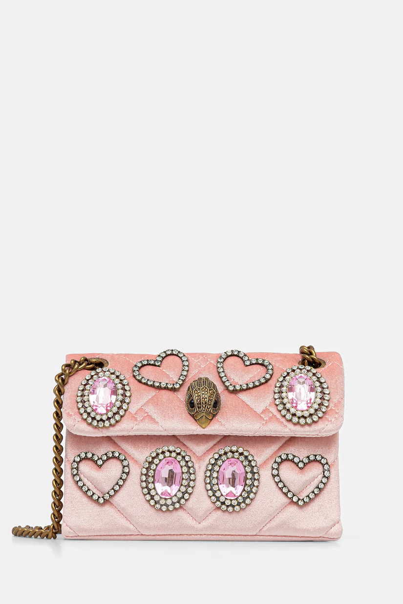 Kurt Geiger London geantă de mână din catifea VELVET MINI KENSINGTON culoarea roz, 5018753789