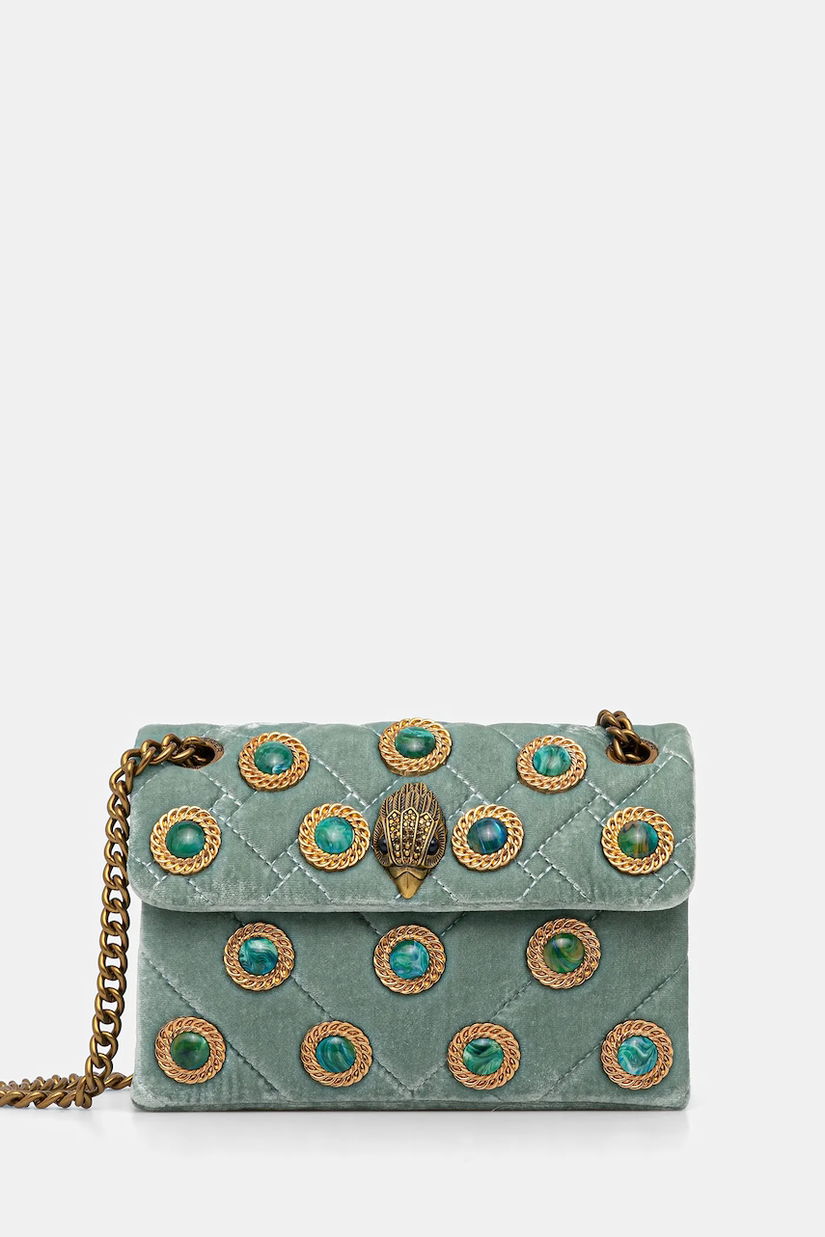 Kurt Geiger London geantă de mână din catifea VELVET MINI KENSINGTON culoarea verde, 5018373789