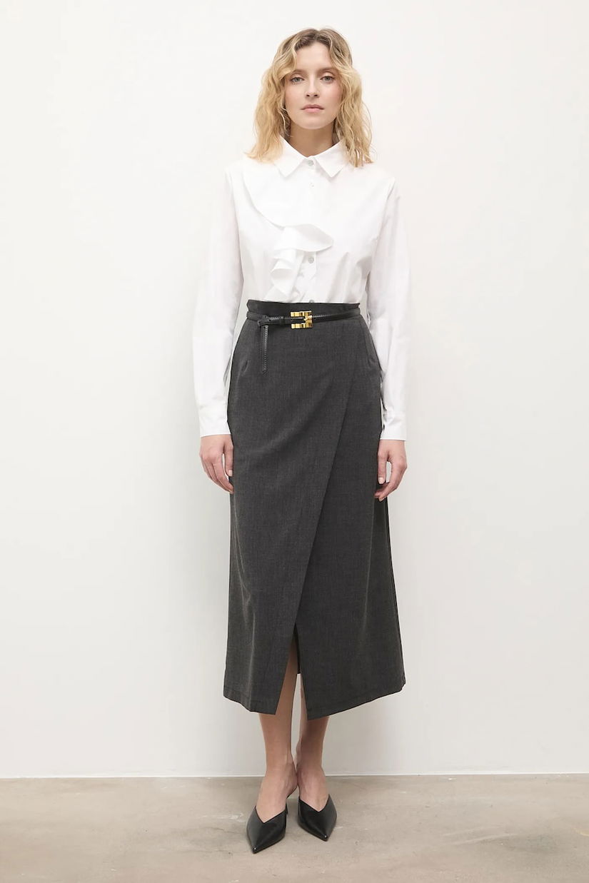 Answear.LAB fusta culoarea gri, midi, drept