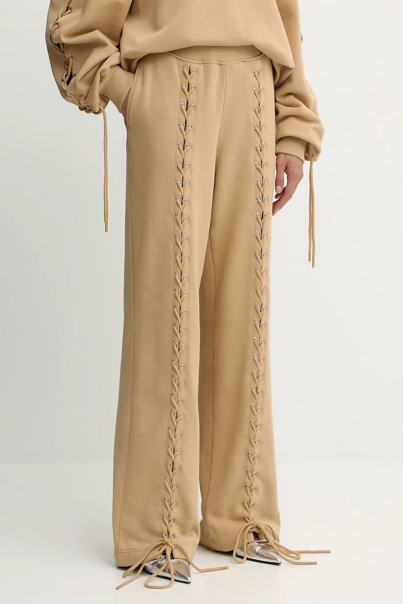 Rotate pantaloni de trening din bumbac culoarea bej, uni, 114389654