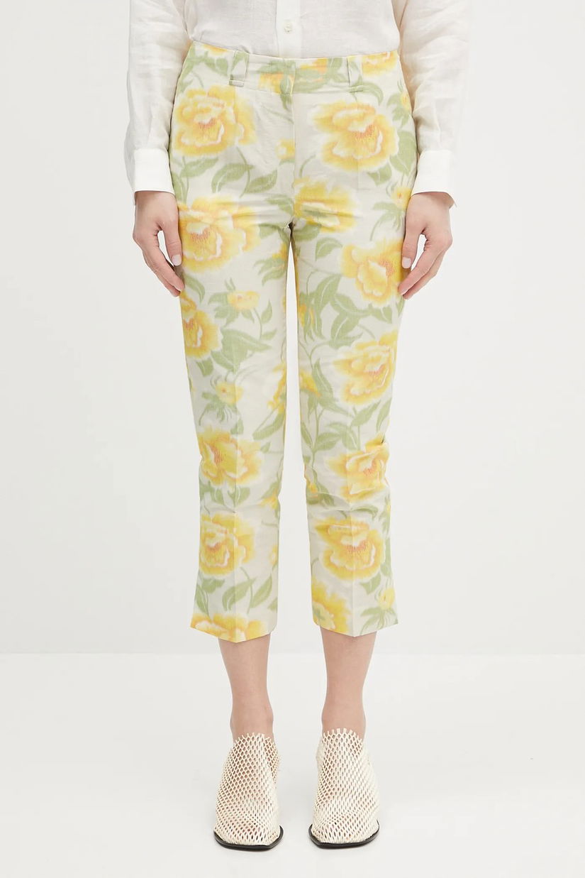 Kenzo pantaloni culoarea galben, drept, high waist, FF52PA0939O1.01