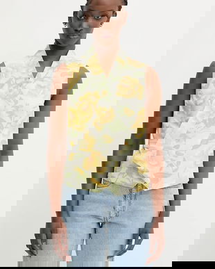 Kenzo vestă cu amestec de in culoarea galben, un singur rand de nasturi, FF52GI0099O1.01
