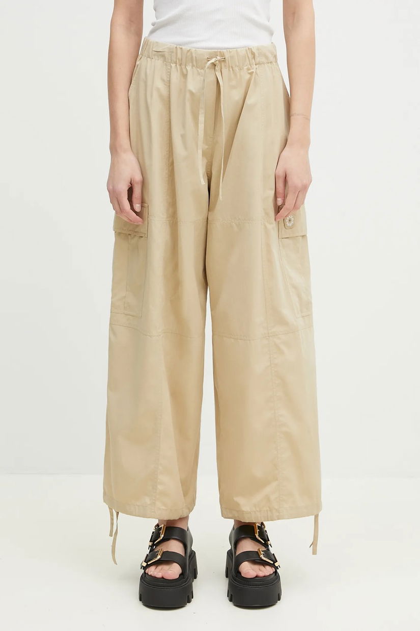 Kenzo pantaloni femei, culoarea bej, lat, high waist, FF52PA1059FI.11