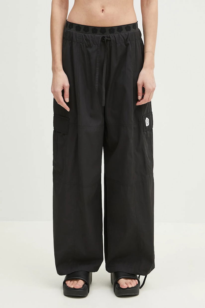 Kenzo pantaloni femei, culoarea negru, drept, high waist, FF52PA1049FI.99