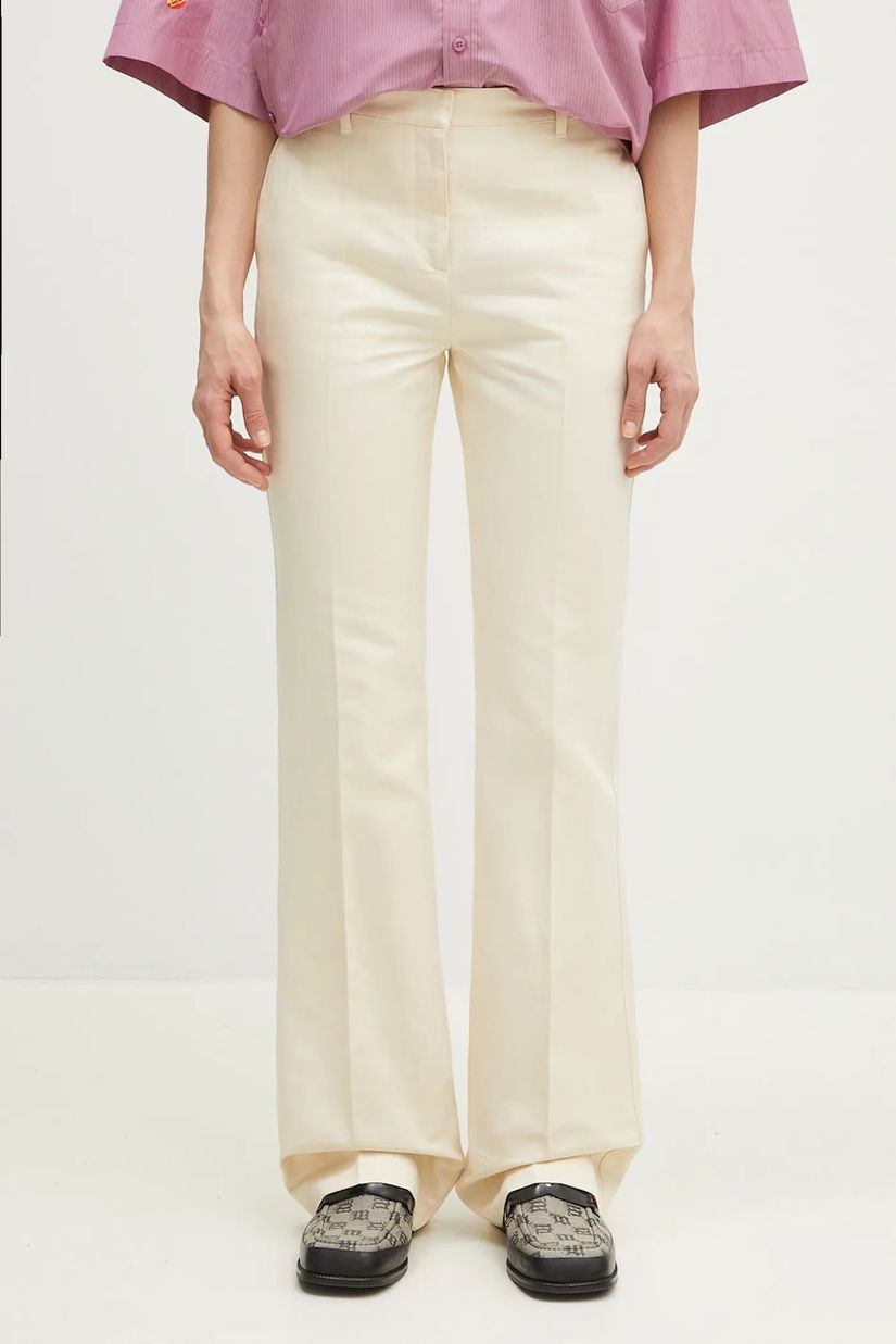 Kenzo pantaloni din amestec de in femei, culoarea bej, evazati, high waist, FF52PA1019GA.04
