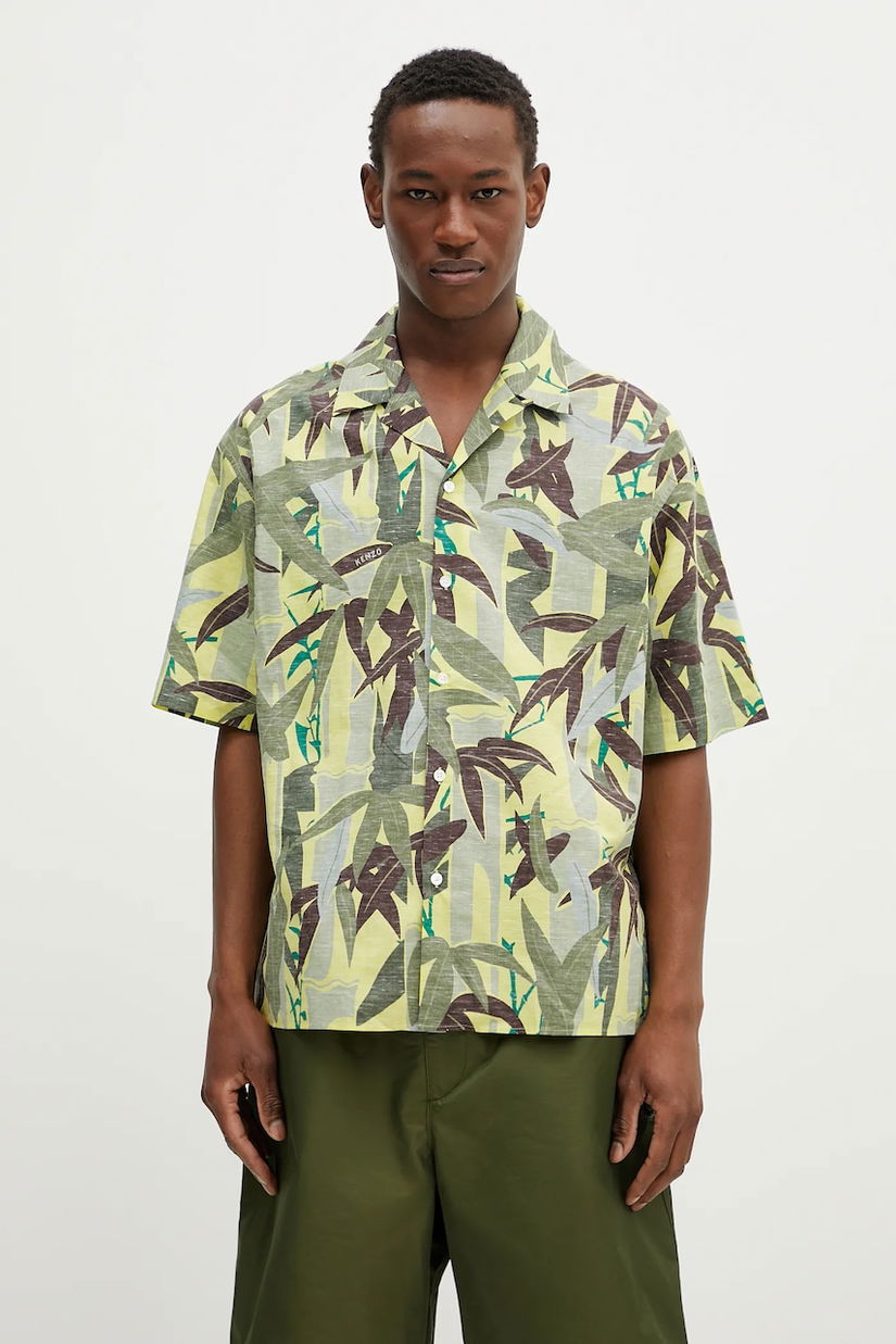 Kenzo cămașă din amestec de in culoarea verde, relaxed, FF55CH1309P1.45
