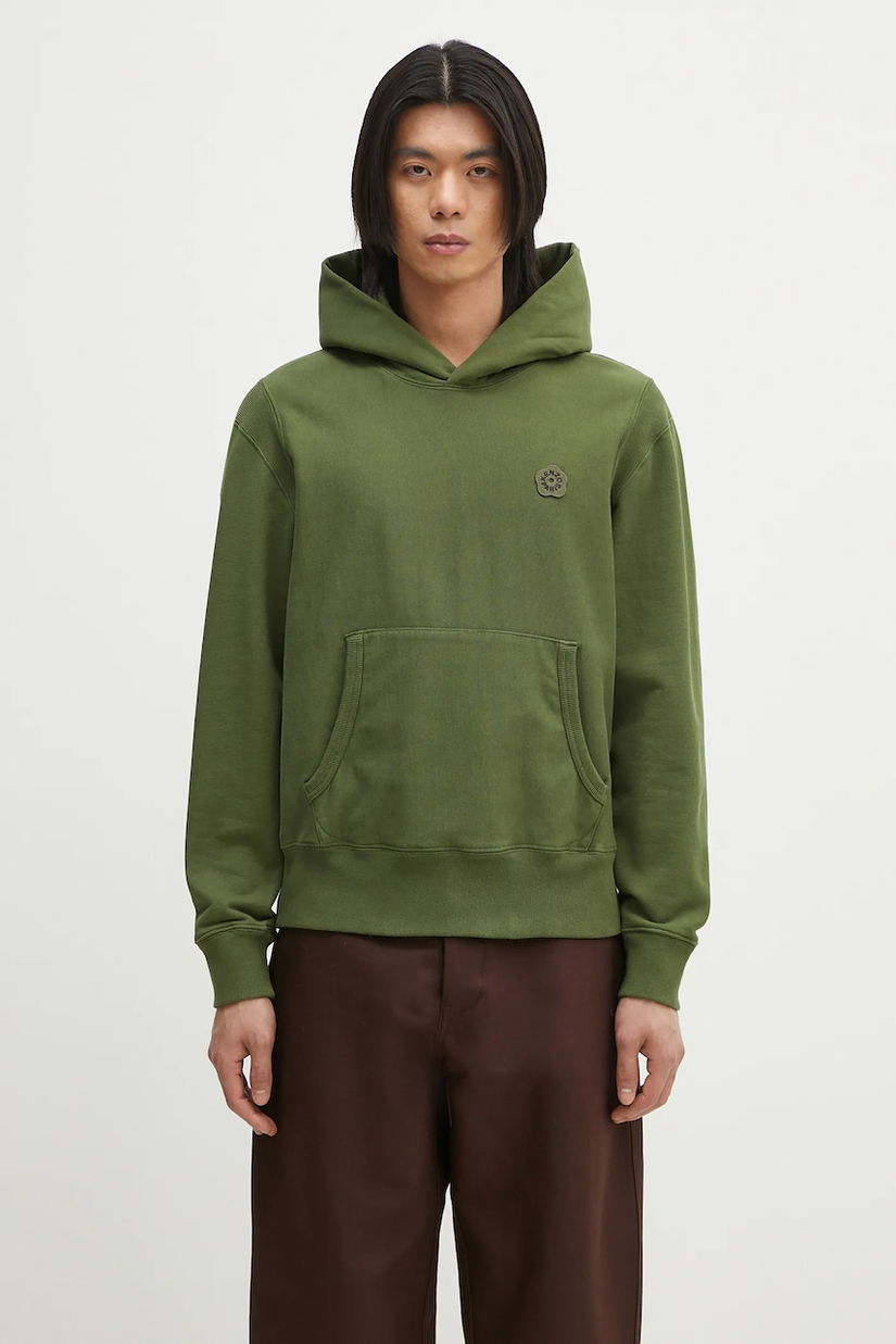 Kenzo hanorac de bumbac Boke Flower 2.0 bărbați, culoarea verde, cu glugă, uni, FF55SW2554MC.50