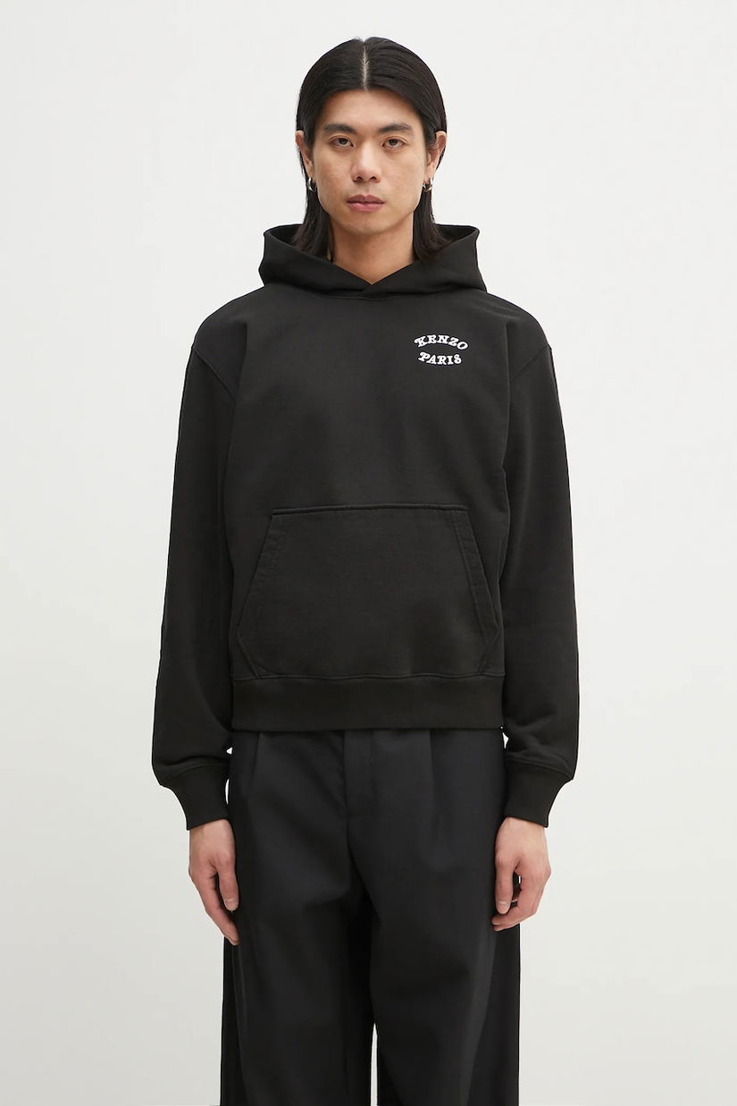 Kenzo hanorac de bumbac bărbați, culoarea negru, cu glugă, uni, FF55SW2724MC.99J