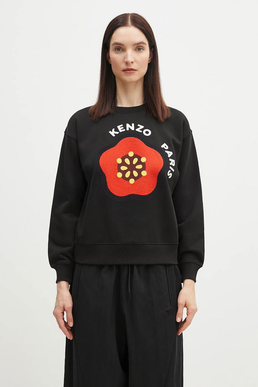 Kenzo hanorac de bumbac femei, culoarea negru, cu imprimeu, FF52SW1894MF.99J