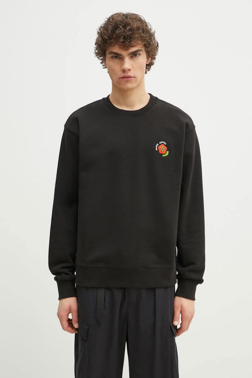 Kenzo hanorac de bumbac bărbați, culoarea negru, cu imprimeu, FF55SW2734MC.99J