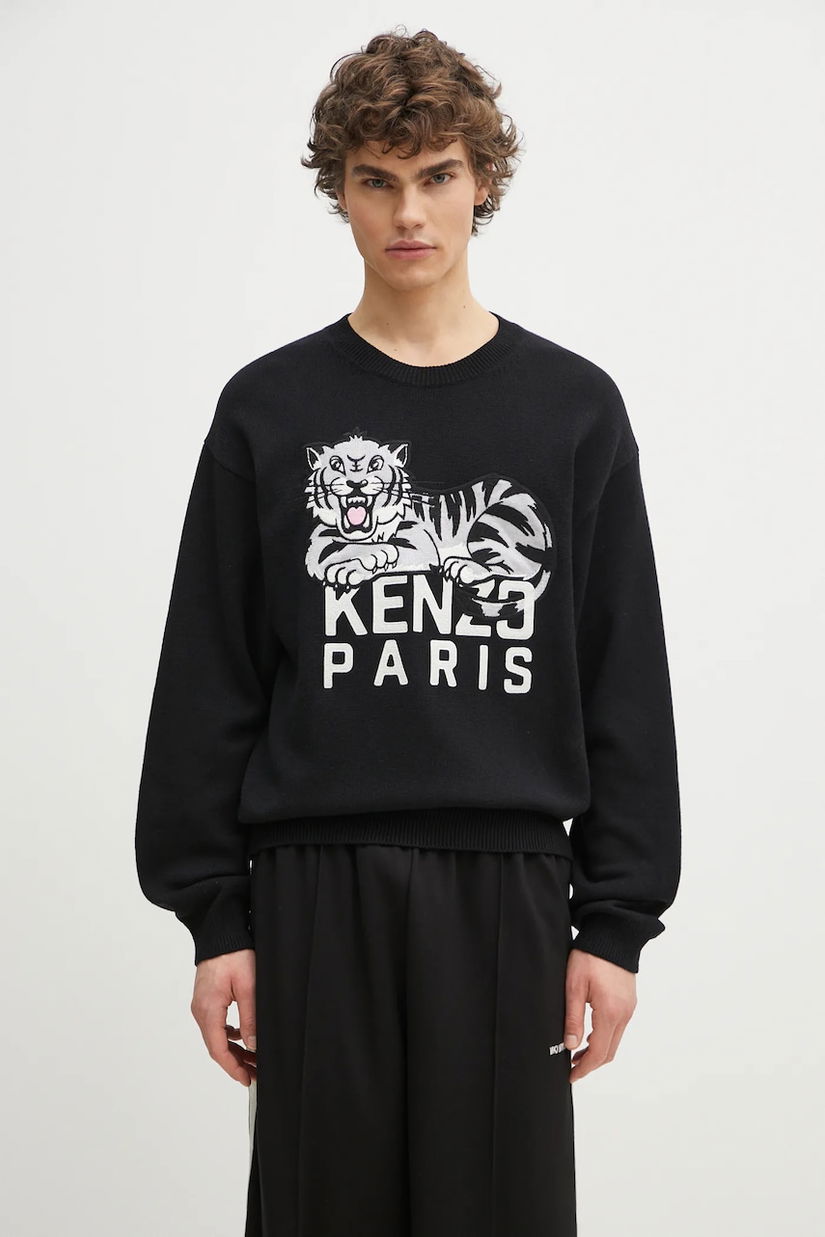 Kenzo pulover de lana Happy Tiger barbati, culoarea negru, FF55PU7273LD.99J