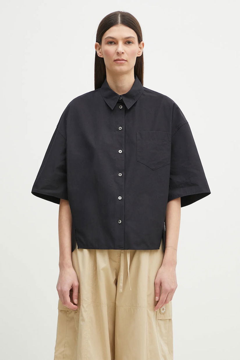 Kenzo cămașă din bumbac femei, culoarea negru, cu guler clasic, relaxed, FF52CH2589LB.99