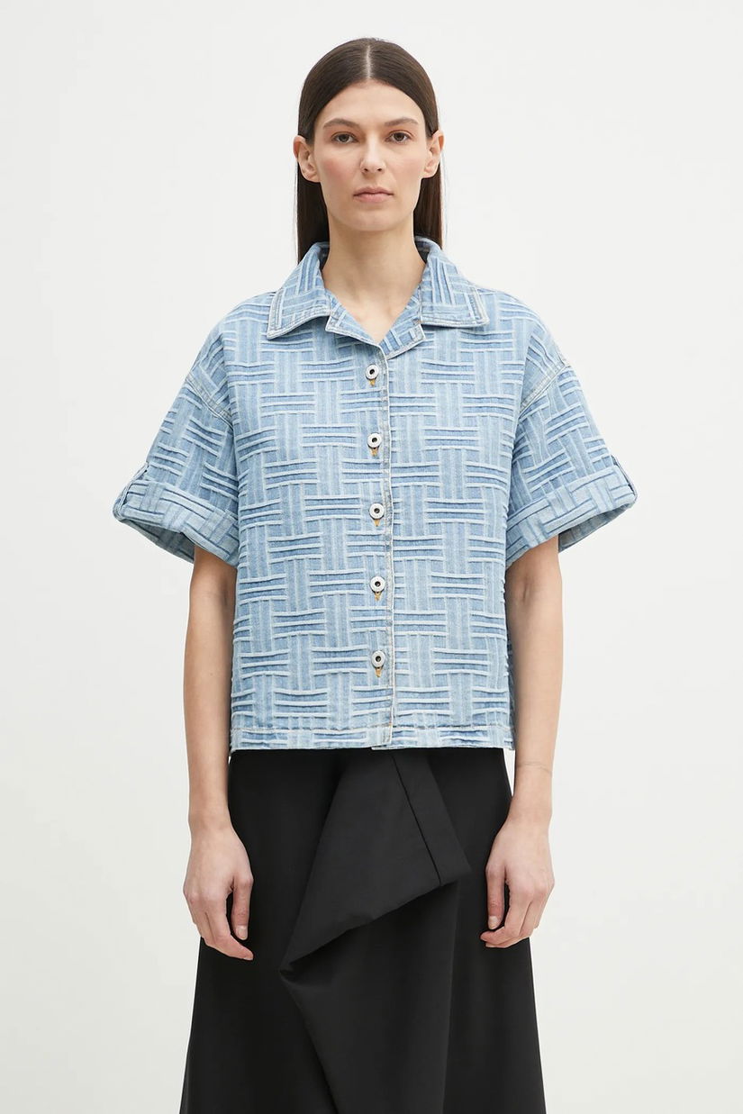 Kenzo cămașă din denim femei, cu guler clasic, relaxed, FF52DC2496J4.DB