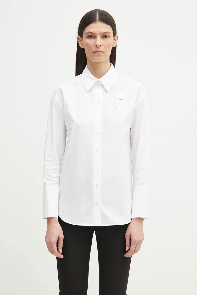 Kenzo cămașă din bumbac femei, culoarea alb, cu guler clasic, regular, FF52CH2549LB.01