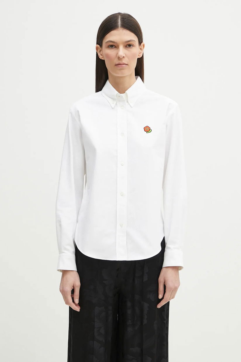 Kenzo cămașă din bumbac femei, culoarea alb, cu guler clasic, regular, FF52CH2649LO.01