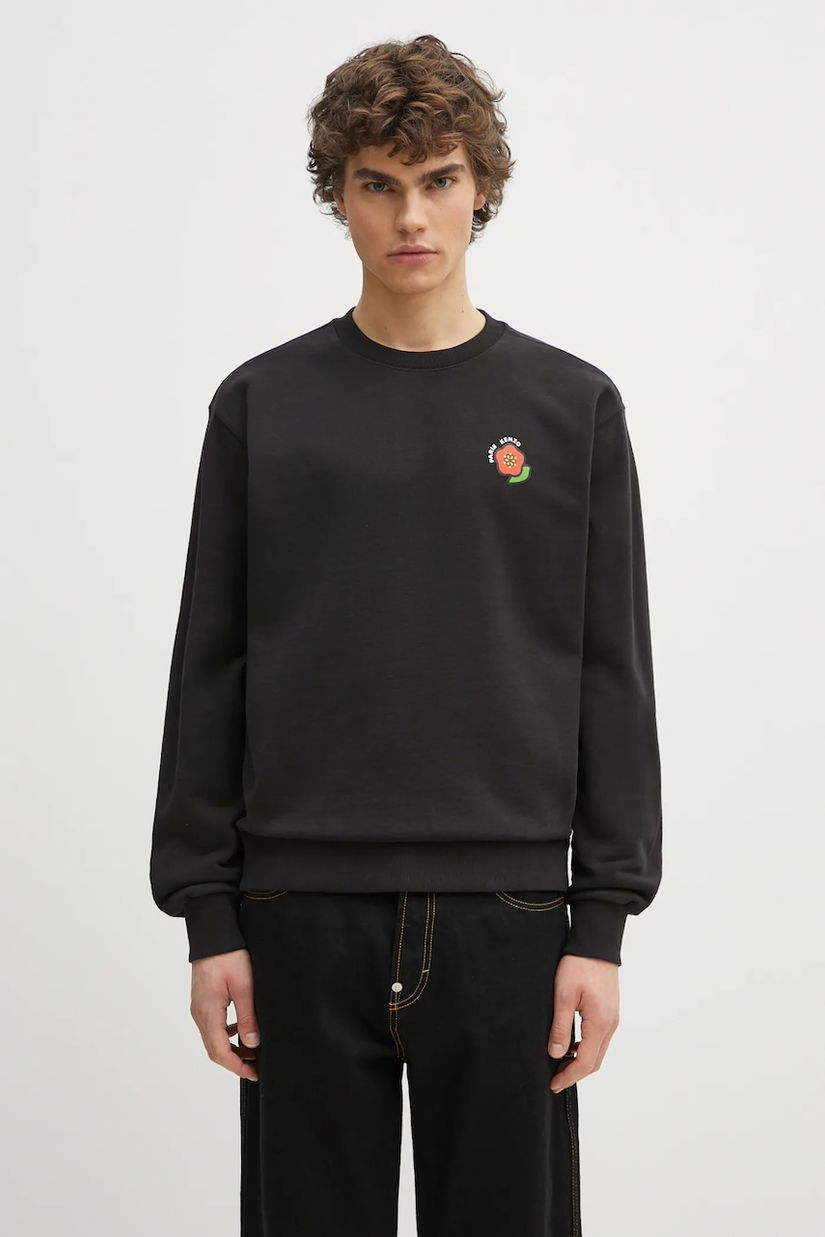Kenzo hanorac de bumbac Pop barbati, culoarea negru, cu imprimeu, FF55SW2674MC.99J