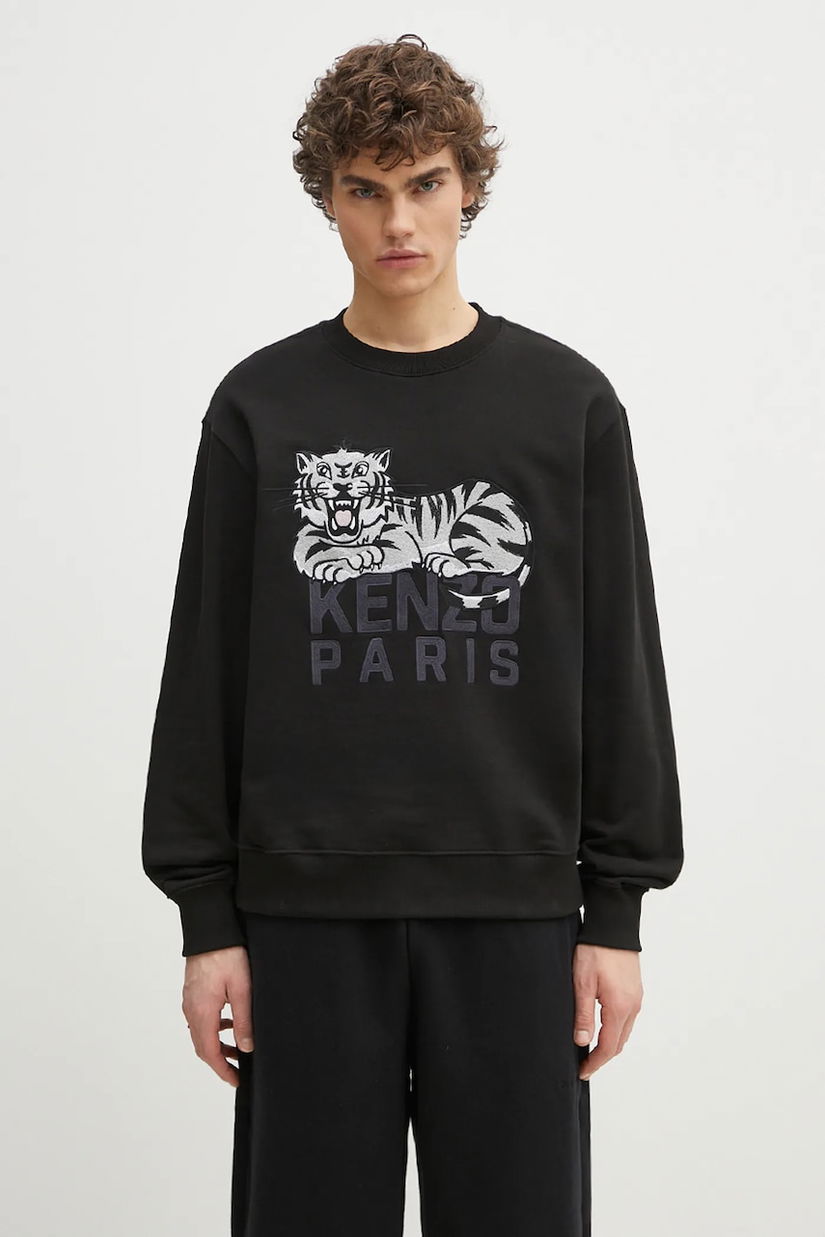 Kenzo hanorac de bumbac barbati, culoarea negru, cu imprimeu, FF55SW2634MF.99J