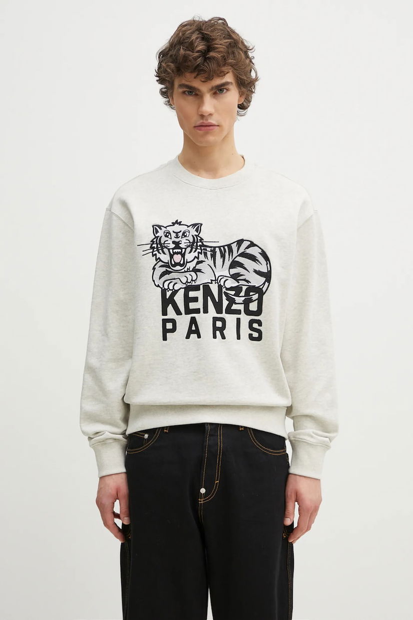 Kenzo hanorac de bumbac barbati, culoarea gri, cu imprimeu, FF55SW2634MF.93