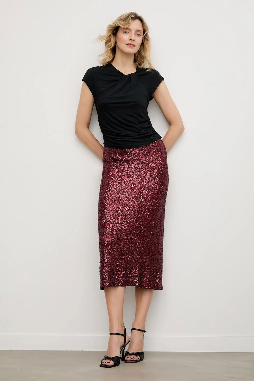 Answear.LAB fusta culoarea bordo, midi, creion