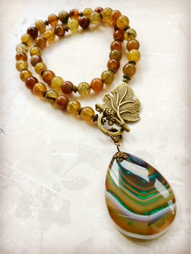 Colier vintage agate verzi naturale