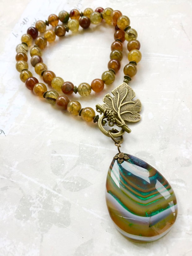 Colier vintage agate verzi naturale