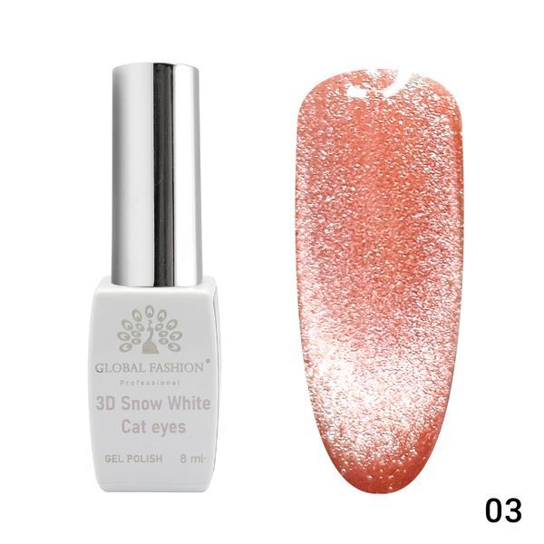 Oja semipermanenta, Snow White, 3D Cat Eye, Global Fashion 8ml, 03