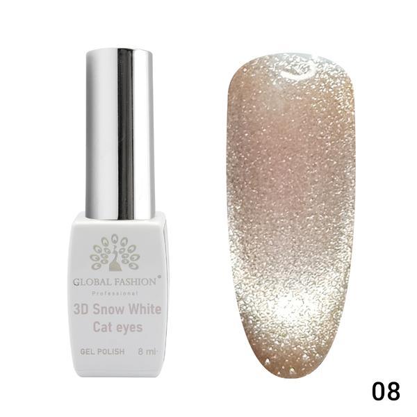 Oja semipermanenta, Snow White, 3D Cat Eye, Global Fashion 8 ml, 08
