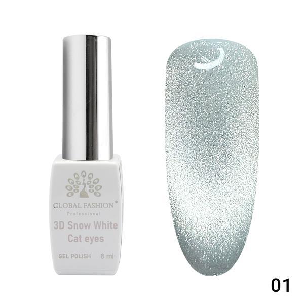 Oja semipermanenta, Snow White, 3D Cat Eye, Global Fashion 8ml, 01