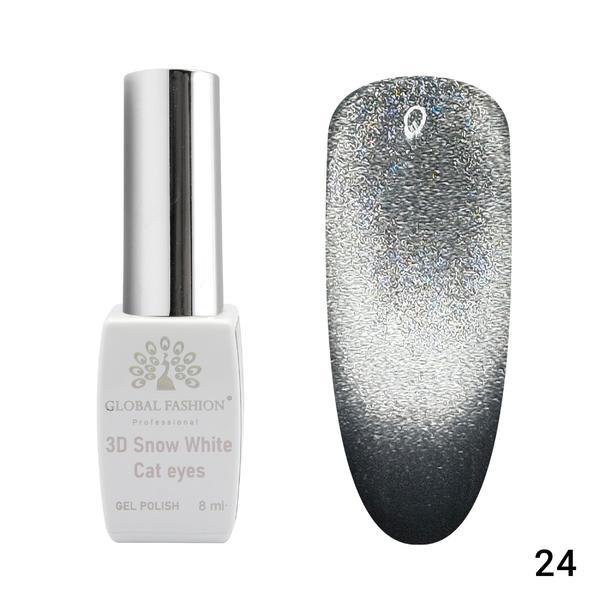 Oja semipermanenta, Snow White, 3D Cat Eye, Global Fashion 8ml, 24 ( Fara Tpo)