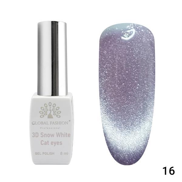 Oja semipermanenta, Snow White, 3D Cat Eye, Global Fashion 8ml, 16 ( Fara Tpo)