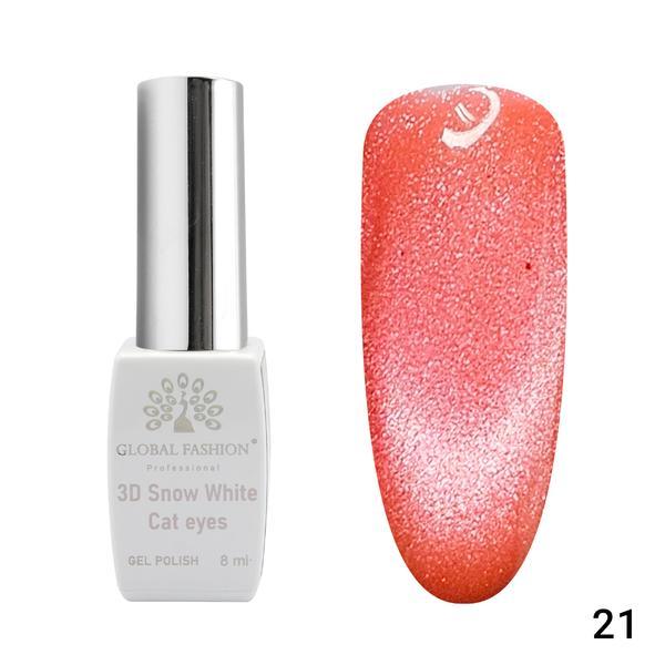 Oja semipermanenta, Snow White, 3D Cat Eye, Global Fashion 8ml, 21 ( Fara Tpo)