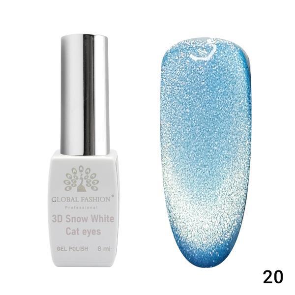 Oja semipermanenta, Snow White, 3D Cat Eye, Global Fashion 8ml, 20 ( Fara Tpo)