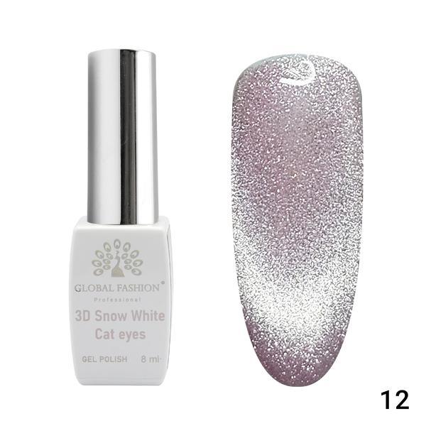 Oja semipermanenta, Snow White, 3D Cat Eye, Global Fashion 8ml, 12 (Fara Tpo)