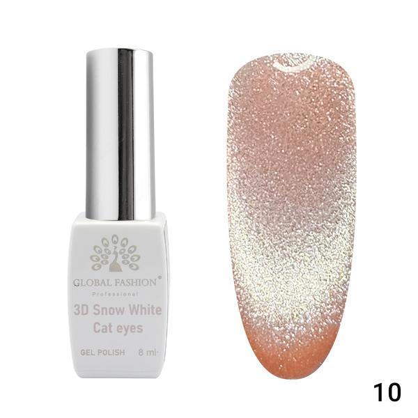 Oja semipermanenta, Snow White, 3D Cat Eye, Global Fashion 8ml, 10 (Fara Tpo)