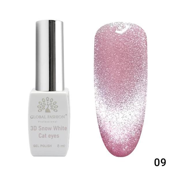 Oja semipermanenta, Snow White, 3D Cat Eye, Global Fashion 8ml, 09 (Fara Tpo)