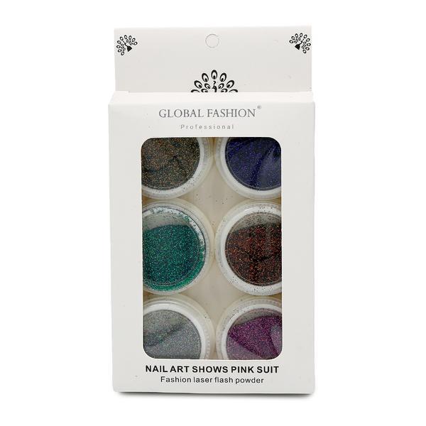 Decor de unghii Global Fashion, sclipici,  set, 6 buc