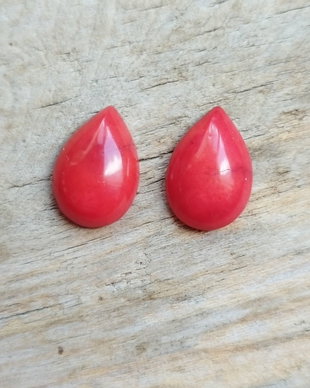 Cabochon coral rosu, 14x10 mm (2 buc)