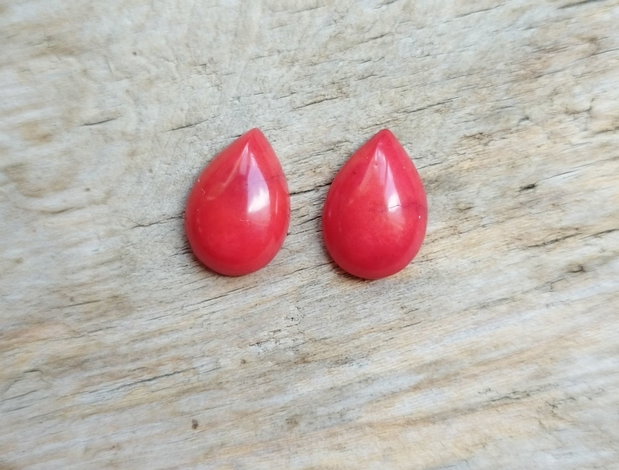 Cabochon coral rosu, 14x10 mm (2 buc)