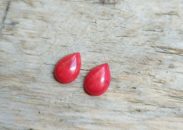 Cabochon coral rosu, 14x10 mm (2 buc)