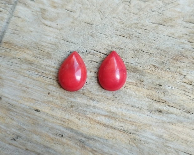 Cabochon coral rosu, 14x10 mm (2 buc)