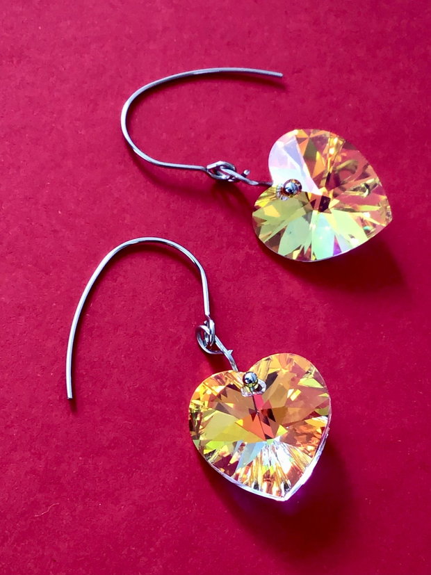 Cercei inimi sticla Swarovski