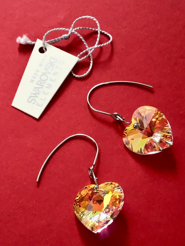 Cercei inimi sticla Swarovski