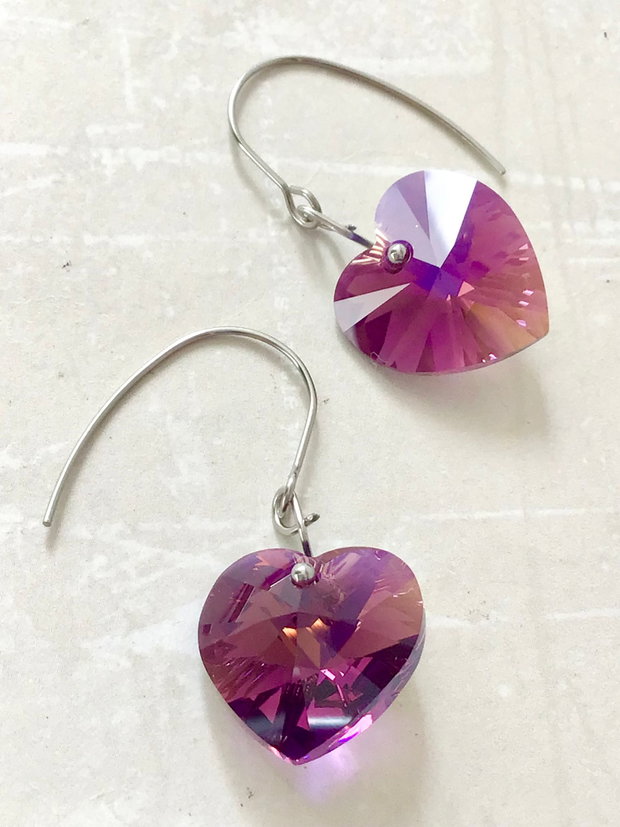 Cercei inimi sticla Swarovski