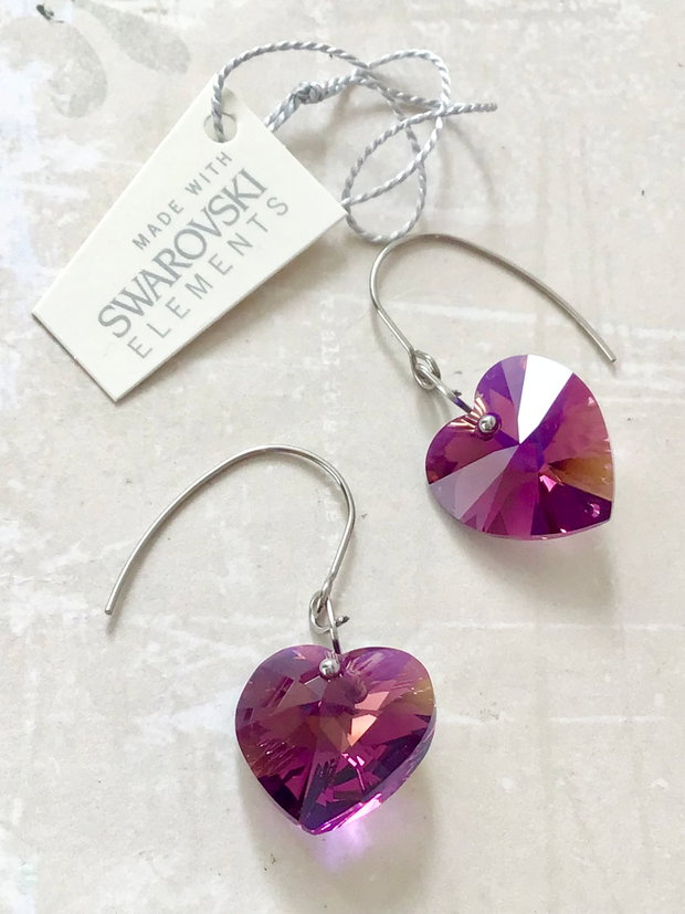 Cercei inimi sticla Swarovski